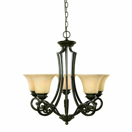 DESIGNERS FOUNTAIN Mendocino 5 Light Traditional Forged Sienna with Warm Amber Glaze Glass Shades Chandelier 81885-FSN